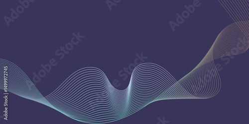 Abstract glowing wave lines on dark blue background. Dynamic wave pattern. Modern flowing wavy lines. Futuristic technology concept.