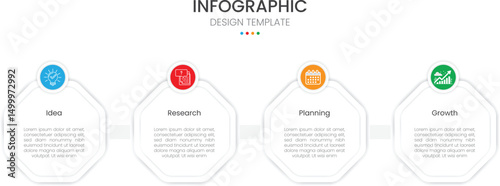 Business infographic design template with 4 steps or options. Ideal for workflow layouts, annual reports, diagrams, and web design