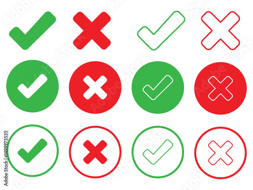 check mark icon red and green silhouette vector on white background.