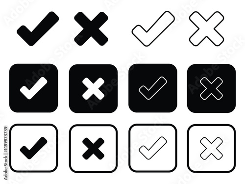 check mark icon set silhouette vector on white background.