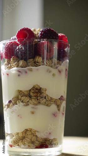 Yogurt Parfait Fresh Berries Granola Healthy Breakfast Glass