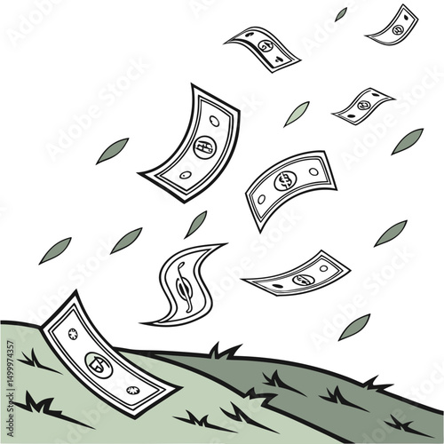 Money and Leaves Floating in the Air	