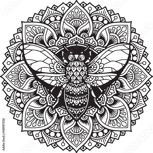 “Honey Bee Mandala – Intricate Symmetrical Line Art Design”
