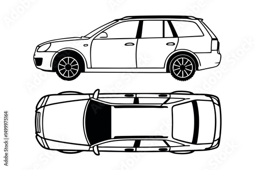 Vehicle Elevation and Top View Vector Flat Illustration Collection Ideal for Architectural Design.