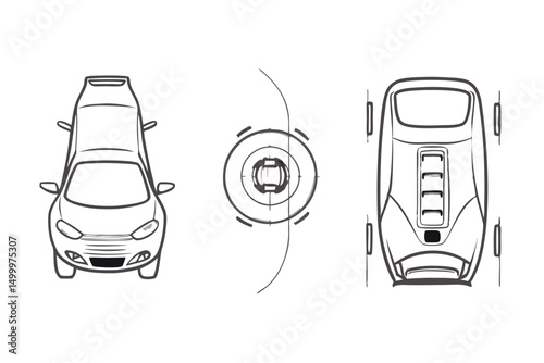Vehicle Elevation and Top View Vector Flat Illustration Collection Ideal for Architectural Design.