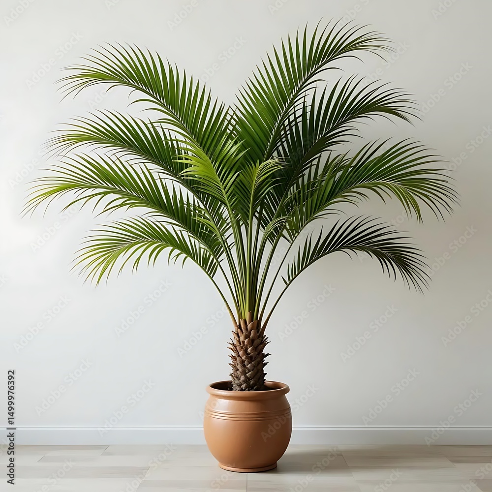 Obraz premium Potted Palm Tree with Green Leaves on White Background