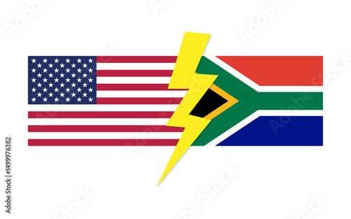 USA south africa trade war concept with two country map, Trade war between USA and south africa