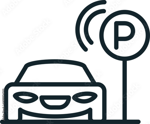 Simple icon of a smart car parking in a smart city