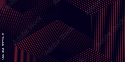 Abstract dark red background with glowing geometric lines. Modern shiny red hexagon lines pattern. Technology futuristic concept. Suit for poster, banner, brochure, cover, flyer. Vector illustration
