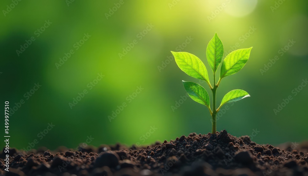 Naklejka premium Small tree sprout, slender trunk, fresh leaves , natural, tree