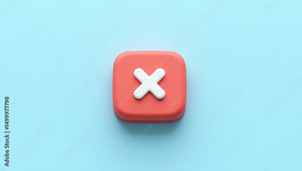 Obraz premium Red square button with a white rejection symbol.