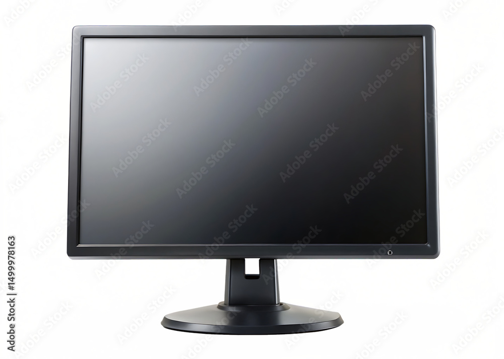 black pc monitor display front view isolated on white background, PNG black pc monitor display front view isolated on white background, PNG