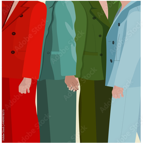 girls in pantsuits of different colors vector
