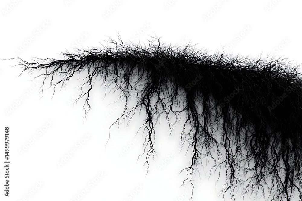 Obraz premium Abstract Black Wave Pattern Resembling Tree Root Systems on a White Background