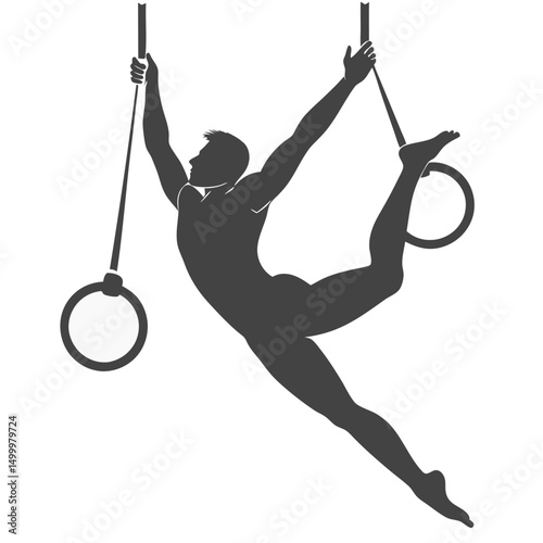 Male gymnast silhouette on rings and trapeze