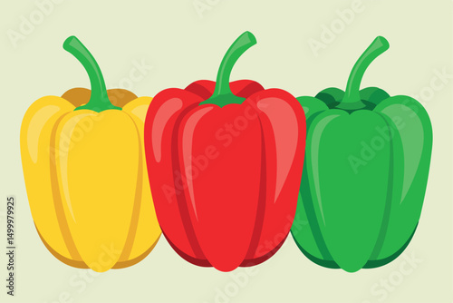 Red, Green and Yellow Capsicum Bell Pepper Vector Illustration.