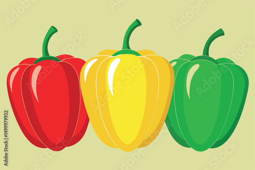 Red, Green and Yellow Capsicum Bell Pepper Vector Illustration.