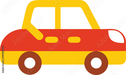 A vibrant cartoon illustration of a simple car, perfect for kids' content, toys, or educational materials.