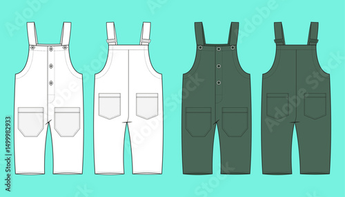 Infant Toddler Baby Romper One Piece Jumpsuit colour way sets fashion flat sketch CAD mockup front and back views.