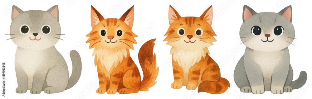 Fototapeta premium PNG Cute cartoon gray cat illustration., transparent background