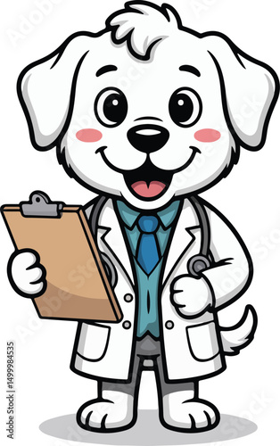 Cute White Dog Doctor Vector Illustration 2