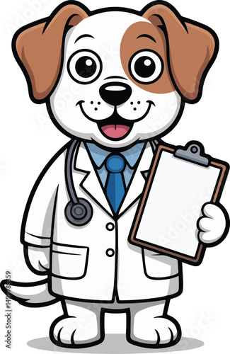 Cute White Dog Doctor Vector Illustration