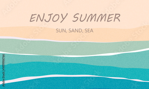 Summer horizontal minimalistic background, banner with sea beach view. Illustration with tropical sea and coast. Card, poster, advertising design. Summer holidays, travel, vacation illustrations