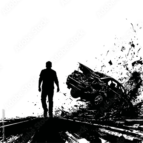vector silhouette of car accident .Generative AI