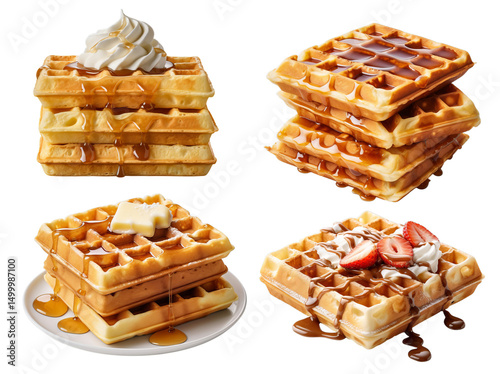 Realistic waffles dessert collection, isolated on white background