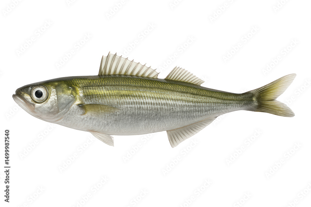 Fototapeta premium A silvery fish with prominent fins and a streamlined body.