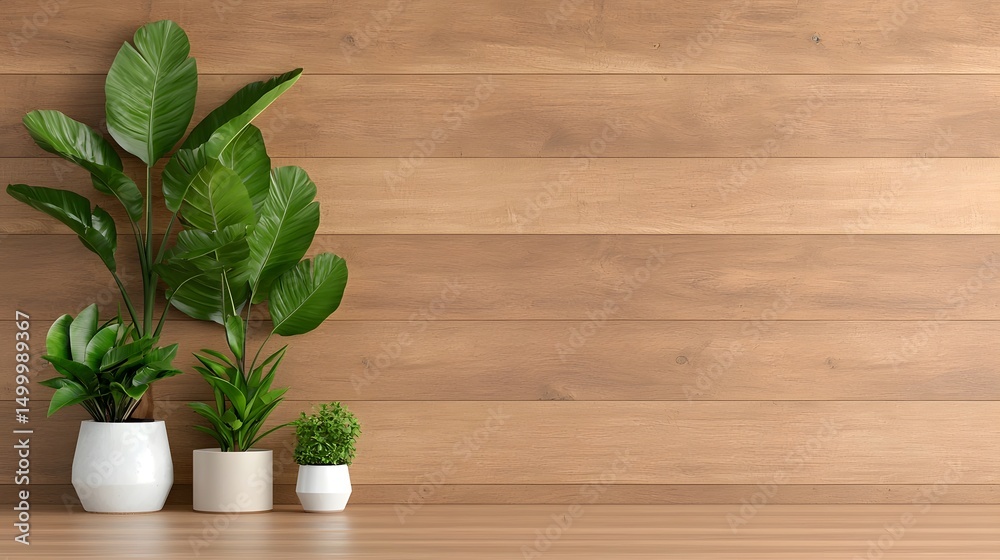 Fototapeta premium Cozy indoor workspace with lush potted plants