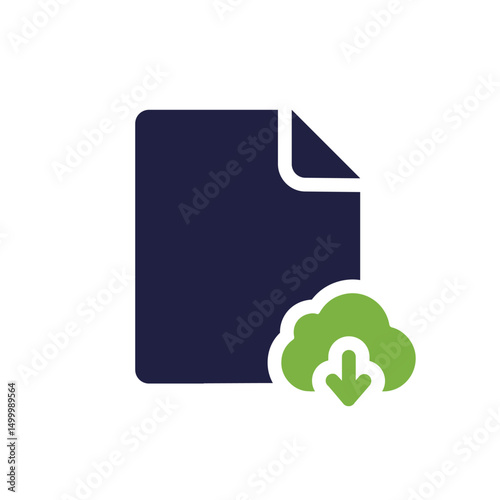 An icon that represents a document file featuring a download button, symbolizing the concept of digital downloads and various types of resources available online for users to access