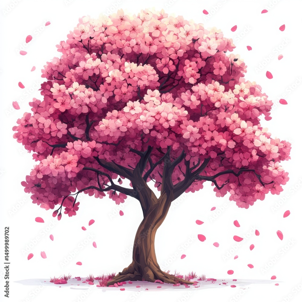 Obraz premium Full bloom pink cherry blossom tree illustration