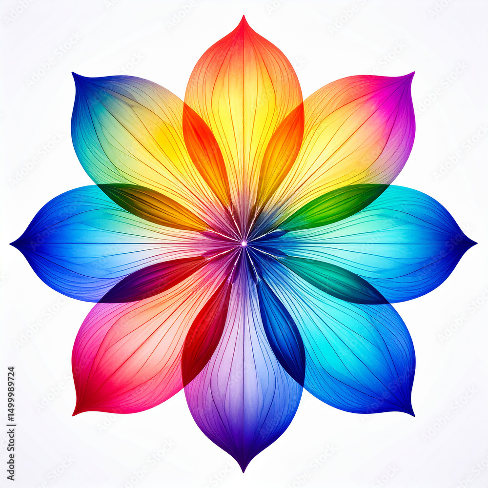 Obraz premium Multicolor abstract flower design with layered translucent petals, glowing neon style, modern