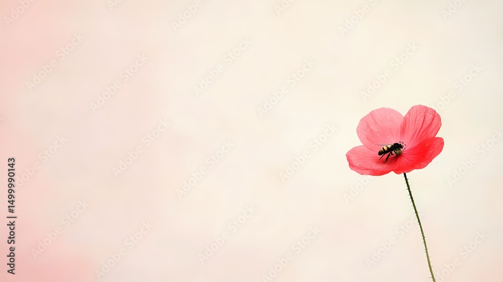 Fototapeta premium Delicate Pink Poppy Flower on Soft Background, Minimalist Floral Design, Spring Bloom, Nature Beauty