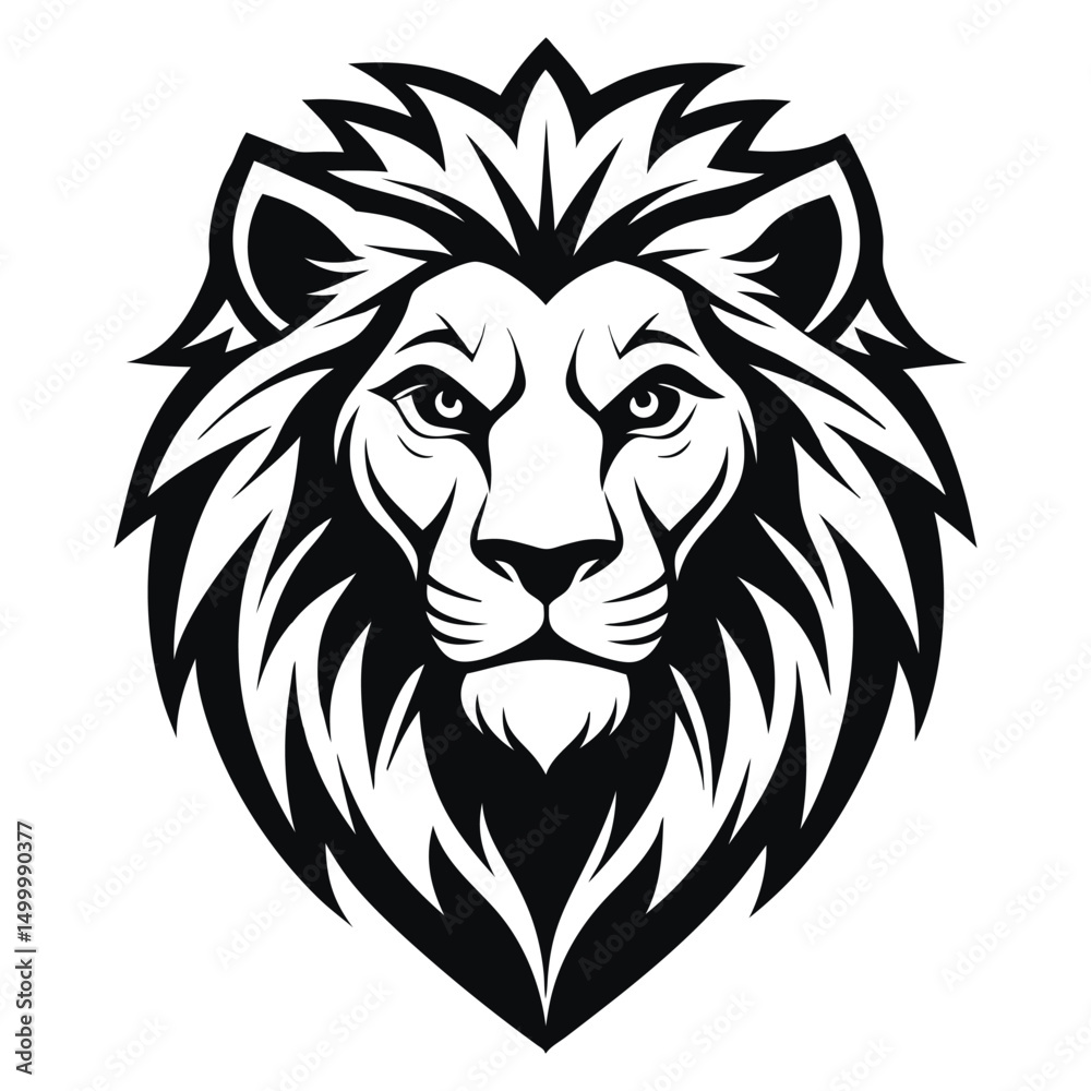 Fototapeta premium Black and White Lion Head Vector Illustration