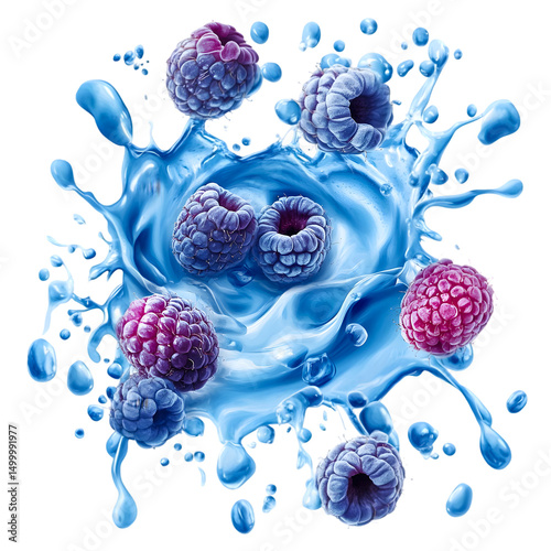 Blue Raspberry Splash Juicy Berries in a Vibrant Liquid Explosion