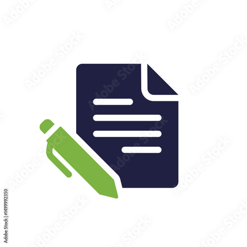 A stylized icon that features both a document and a pen, making it perfect for representing applications related to writing, documentation, and the everimportant notetaking processes