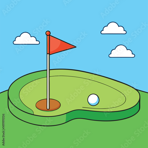Golf Putting Green. A Perfect Putt on a Sunny Day