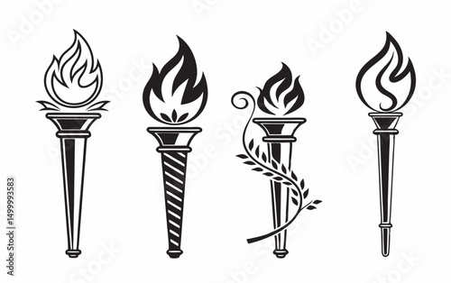 Set of fire flames and burning candle vector icons