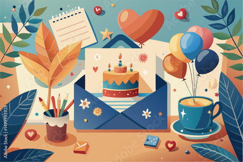 Birthday Surprise. A Festive Celebration in a Colorful Envelope