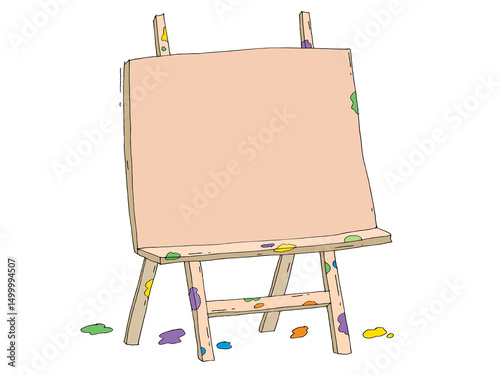 Art studio setup with blank canvas, paintbrushes, and palette in cartoon style