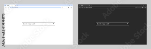 Website mockup template with browser window search bar and frames for PC laptop tablet and mobile. Includes light dark and night modes. Vector illustration for UI and web presentations.