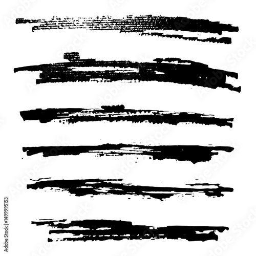 Set of black ink brush strokes. Vector illustration. Dirty watercolor texture, box, frame, grunge background, splash or creative shape for social media
