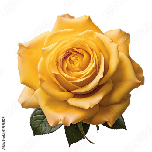 Realistic yellow rose, isolated on white background