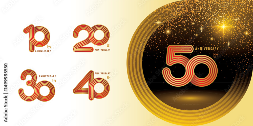 Εκτύπωση καμβά Set of 10 to 50 years Anniversary logo design, Celebrating Logo
