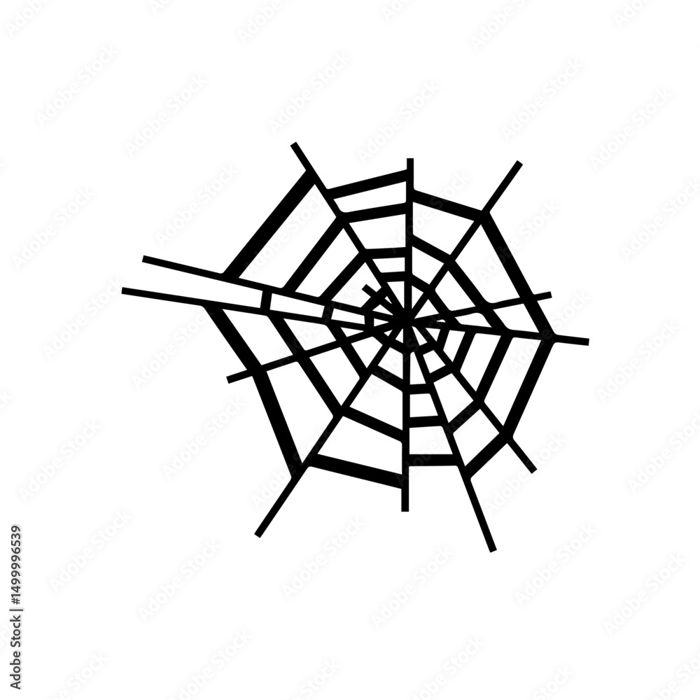Spooky spiderweb Halloween design element. Intricate Halloween spiderweb illustration with radial lines and irregular edges. Halloween design perfect for spooky invitations, cards, or party decoration