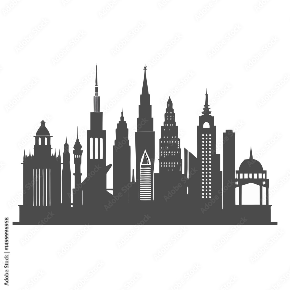 Fototapeta premium Gray cityscape skyline silhouette illustration