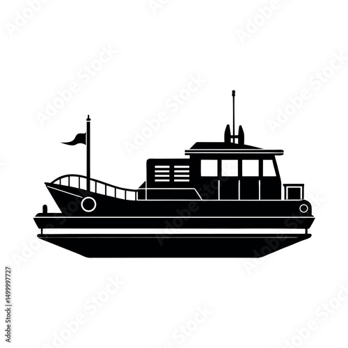 Black Flatboat Silhouette Vector Illustration