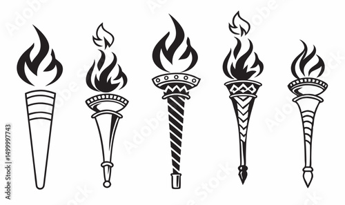 Set of burning match vector illustration with flame and fire icon design
